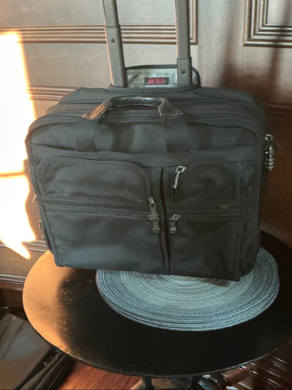 Tumi Black Rolling Laptop Briefcase with Multiple Front Pockets